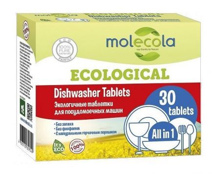 Экологичные таблетки для посудомоечных машин с горчичным порошком 30 таблеток Molecola